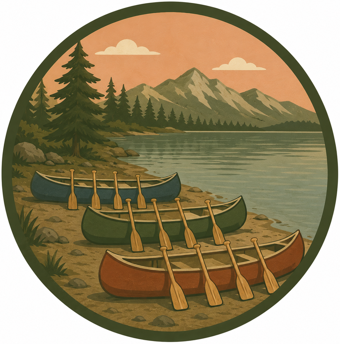 Canoes beside a mountain lake