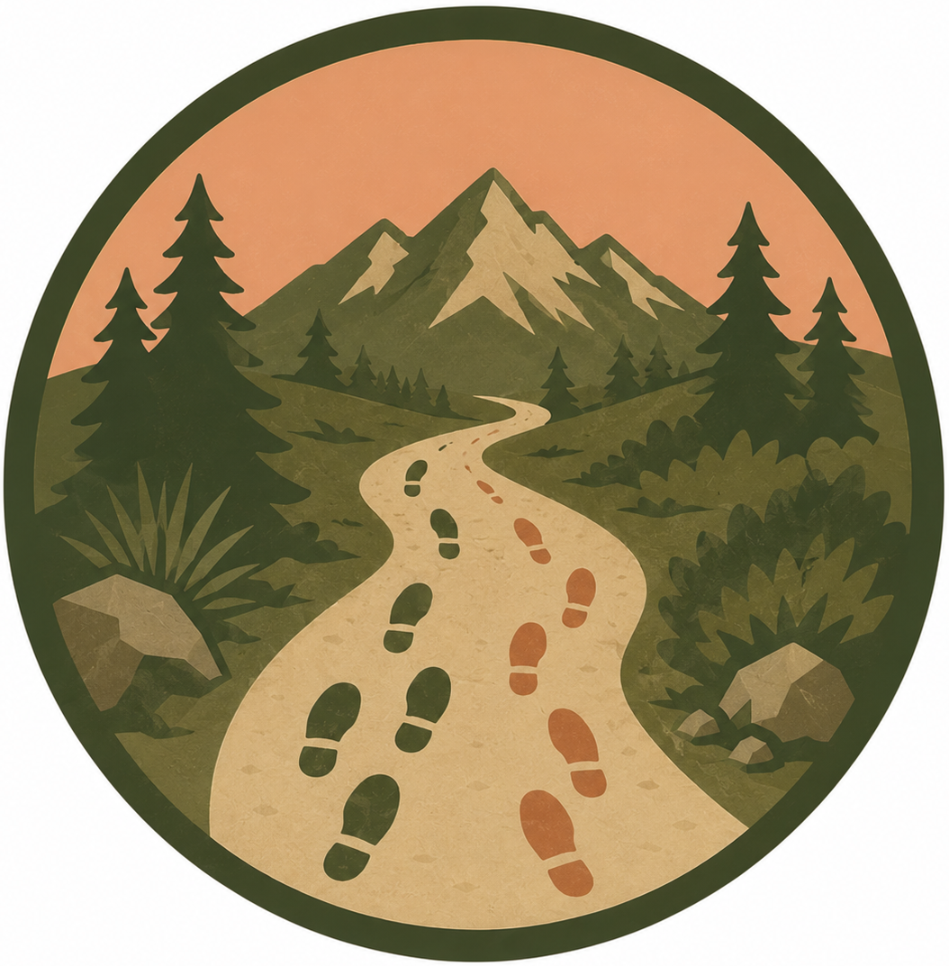 Two sets of footprints following a mountain trail